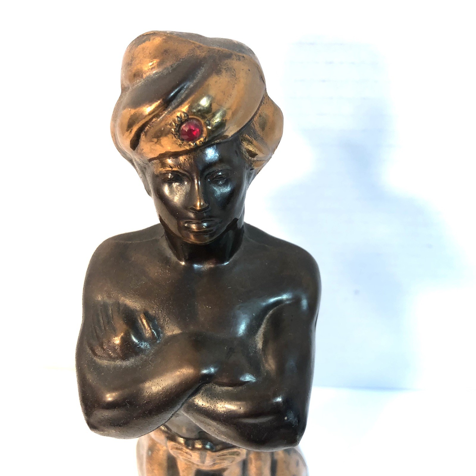 Vintage 1950s Bronze Metal and Copper Blackamoor Genie Statue 9.5in Tall
