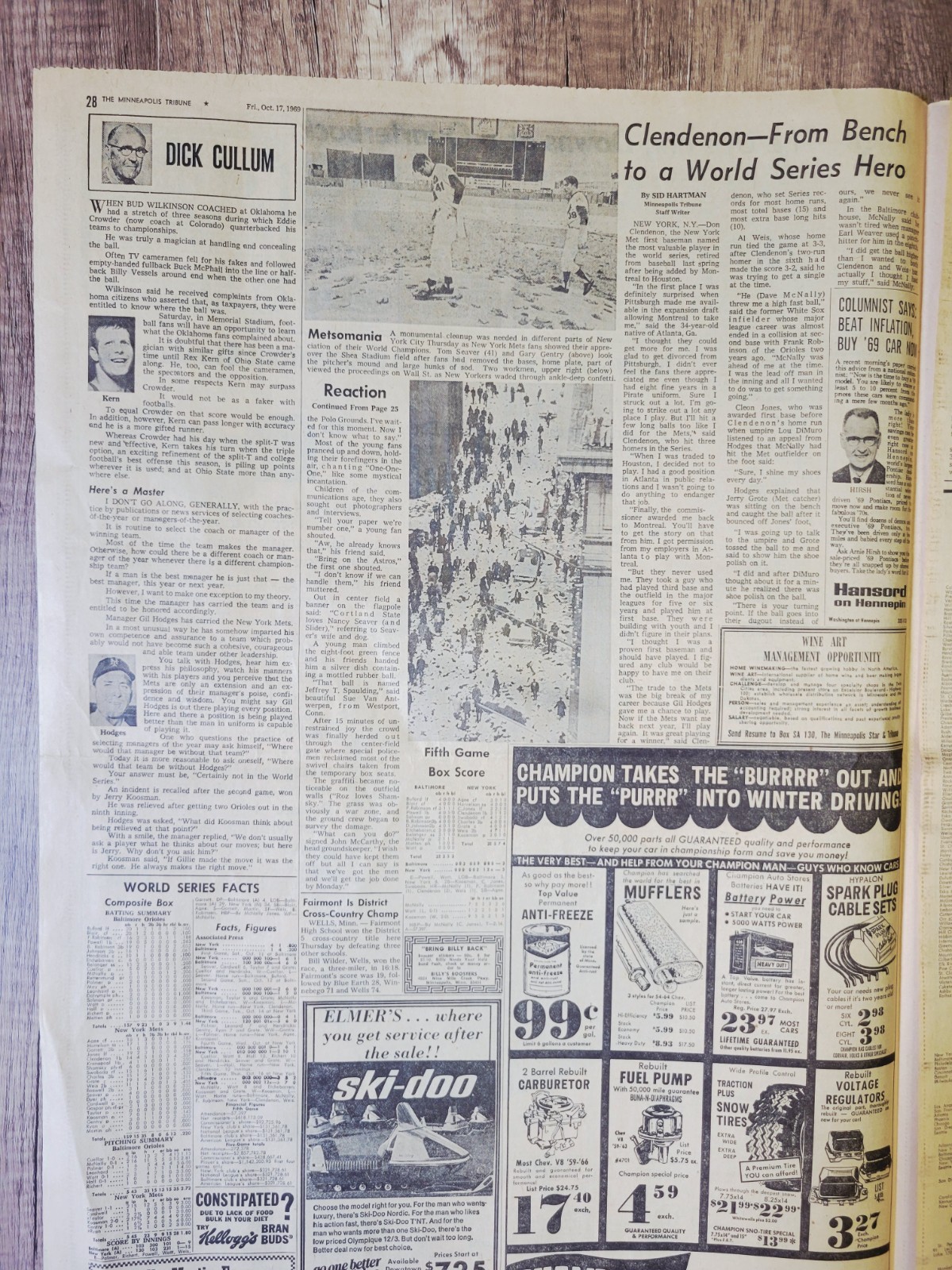 1969 Oct 17: Minneapolis Tribune Sports NY Mets Win World Series! MLB Baseball