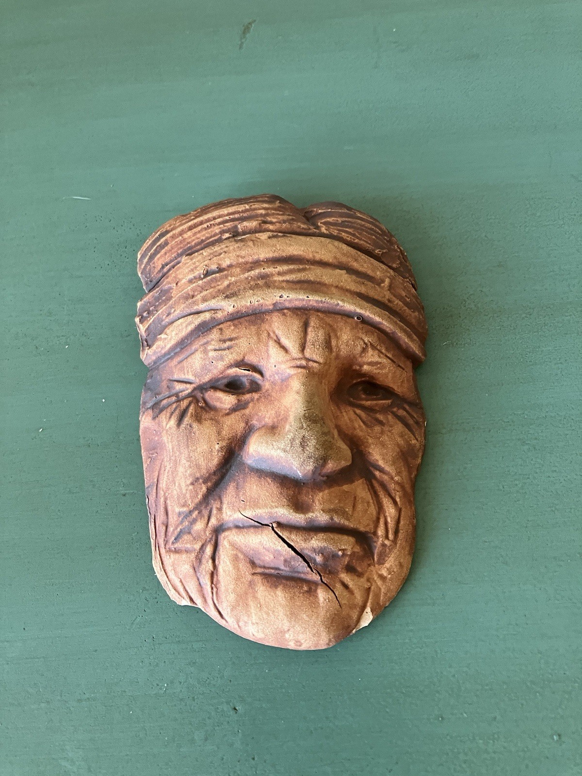 Beautiful Clay Pottery Native American Indian Face By Arlene Siegel 4.5 In Long