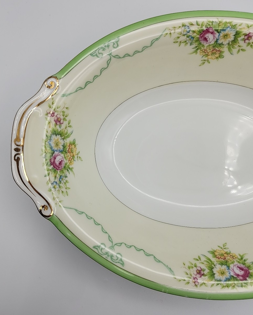 Grace China Formal Garden Oval Serving Bowl Japan 11 1/8″ x 7 7/8″ READ BLUE