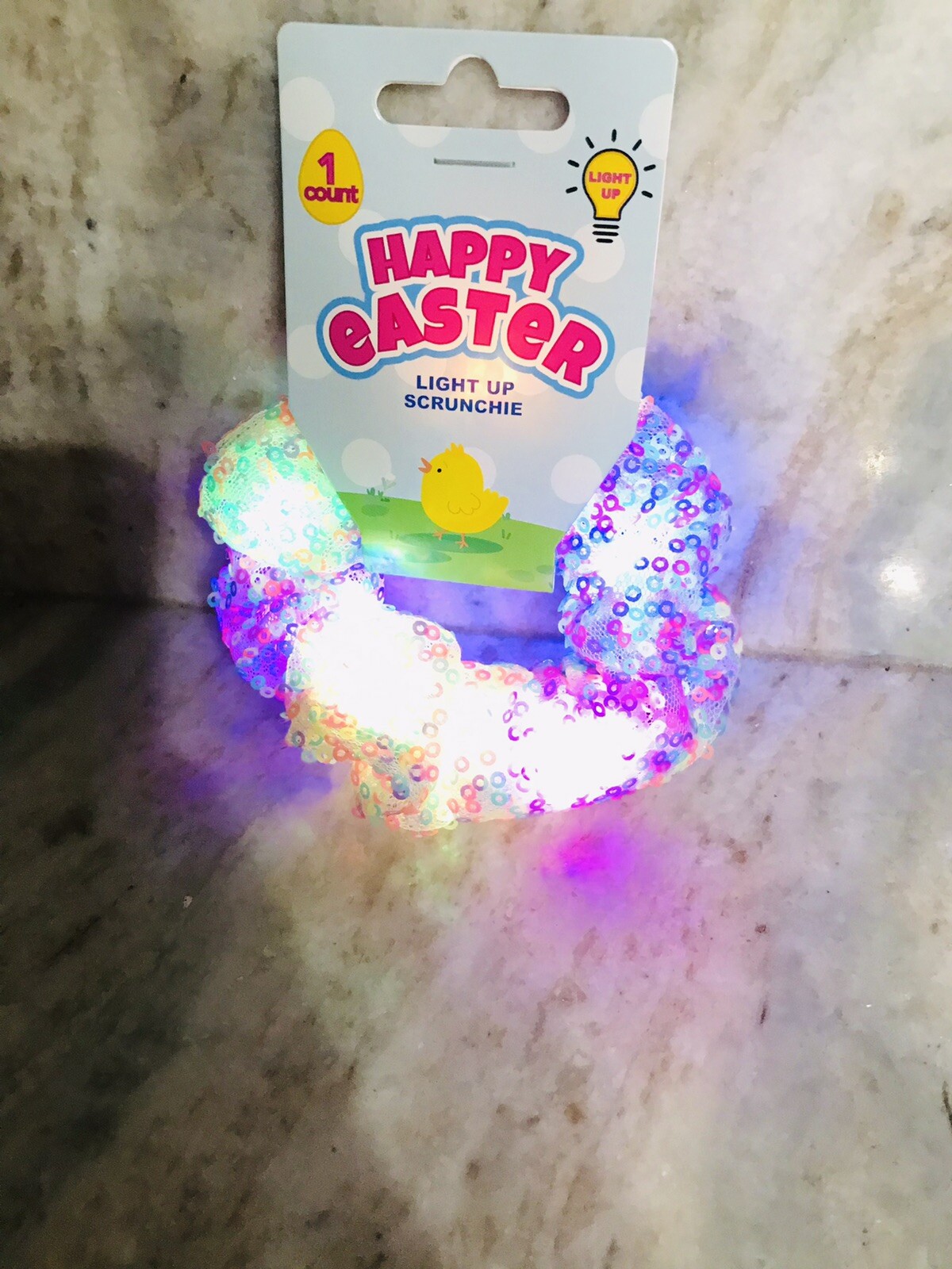 1ct Happy Easter Light Up Pink Sequin Scrunchie Adult Use