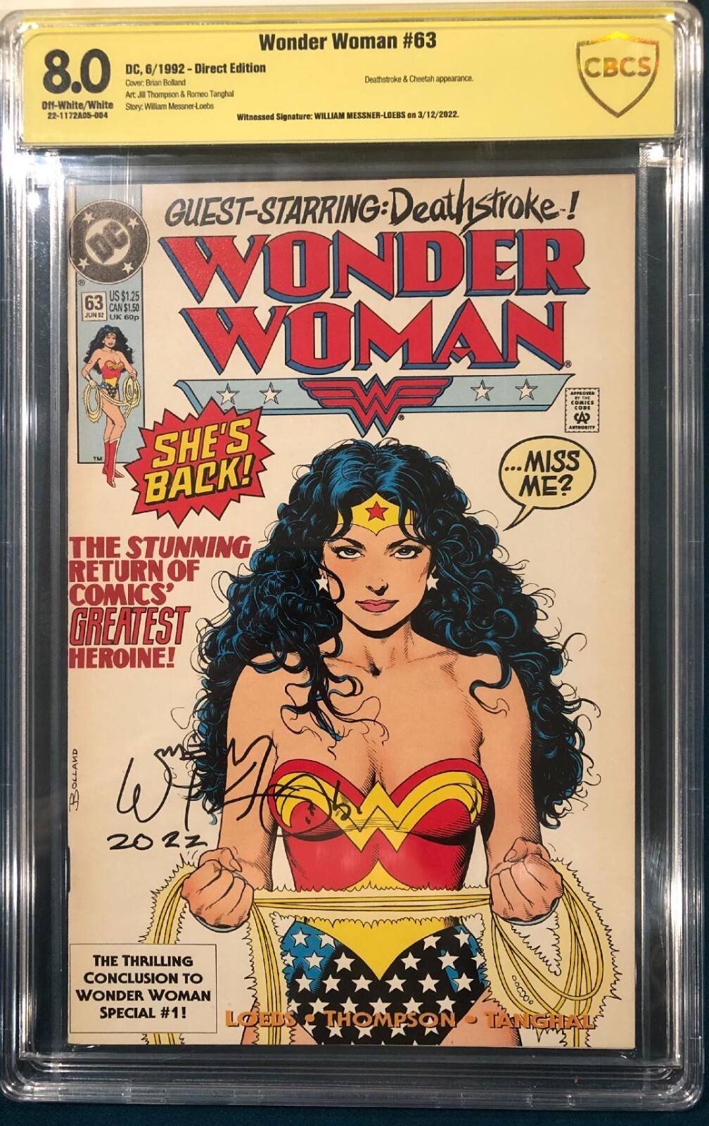 WILLIAM MESSNER-LOEBS SIGNED CBCS WONDER WOMAN #63 COMIC NOT CGC BRIAN BOLLAND