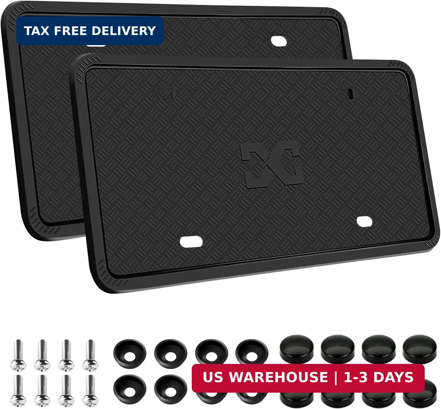 XCLPF Silicone Black License Plate Frame Covers 2 Pack- Front and Back Car Plate