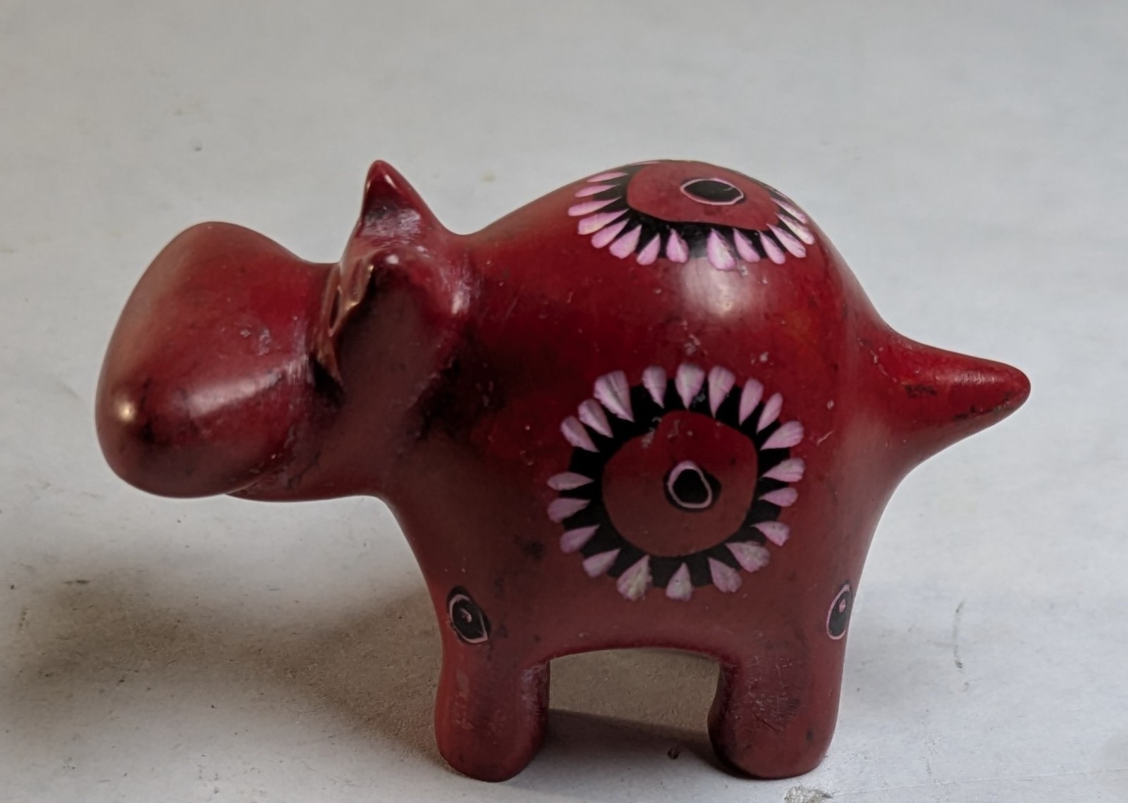 Kenyan Hand Carved & Painted Soapstone Hippo Figurine 1.5″ x 2.5″
