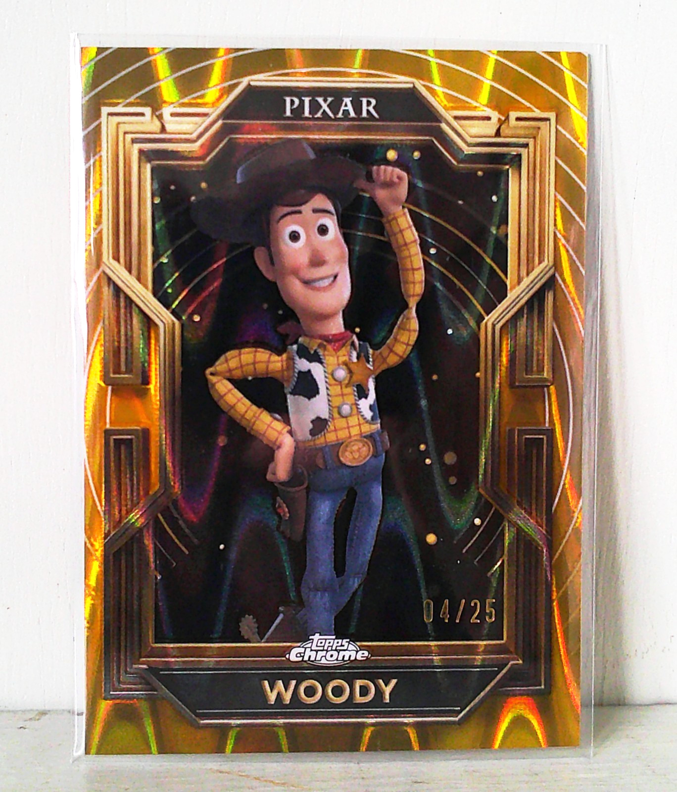 2025 Pixar Gold #1 Woody Gold Ray Wave Etch numbered 4/25 from Toy Story