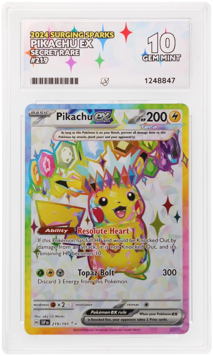 Ace Perfect 10 Pikachu EX 219/191 Surging Sparks Gem Mint Pokemon