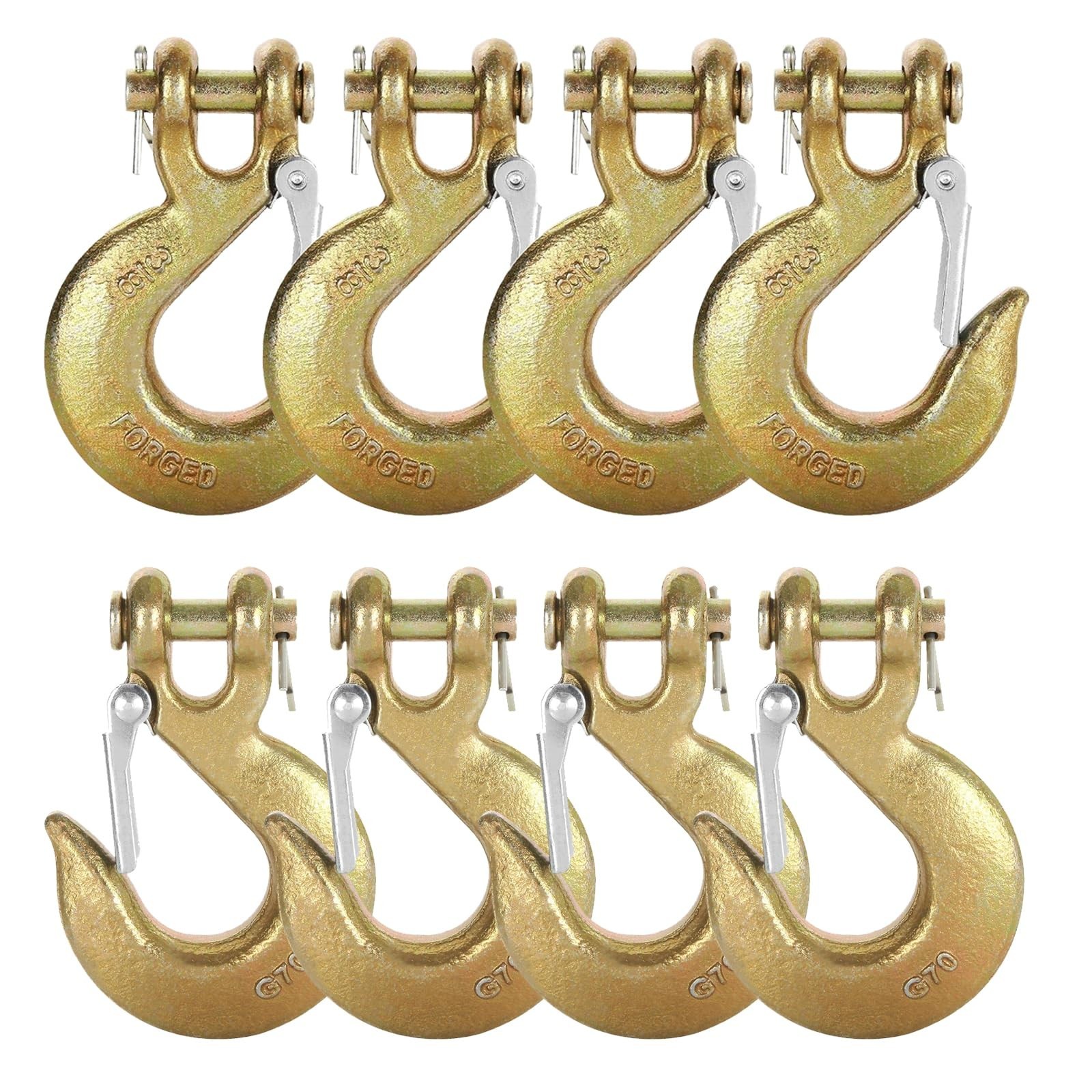 3/8″ Clevis Slip Hook with Safety Latch, 8 Pack Heavy Duty Grade 70 Forged St…