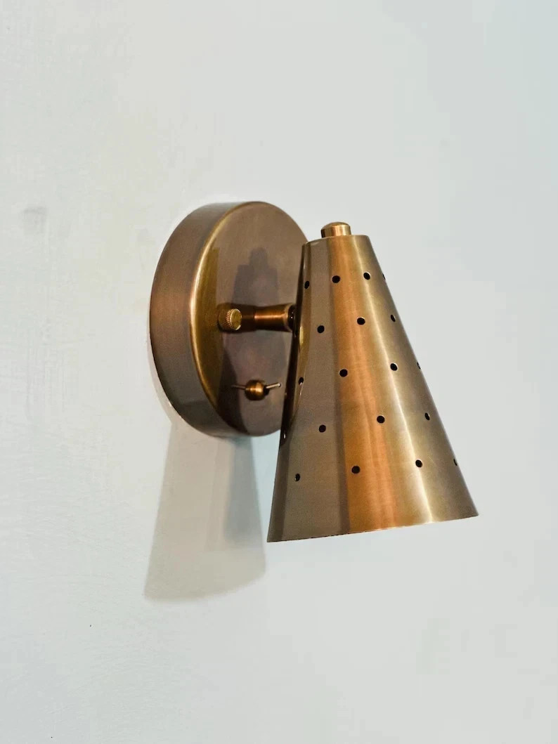 Mid-Century Modern Brass Wall Sconce – Cone Light Fixture Vintage Christmas