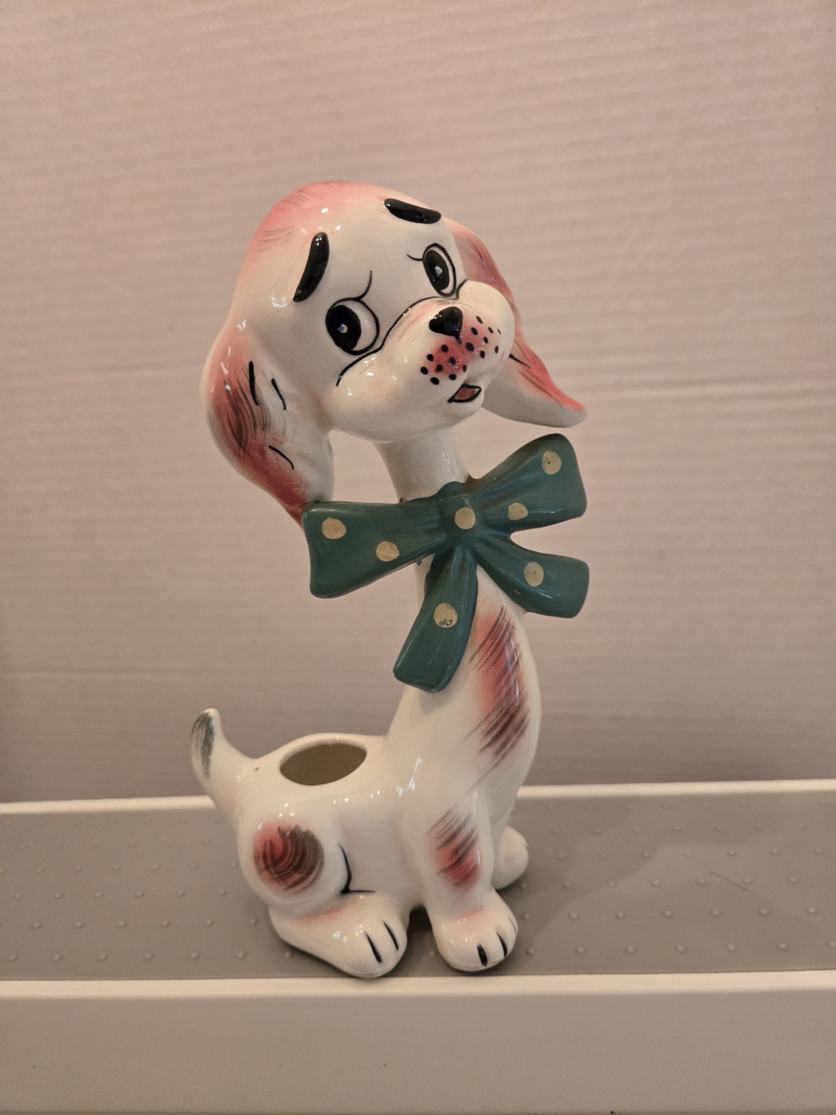 Vintage I.W.Rice Ceramic Dog Long Neck Bow MCM Japan Kitsch Anthropomorphic