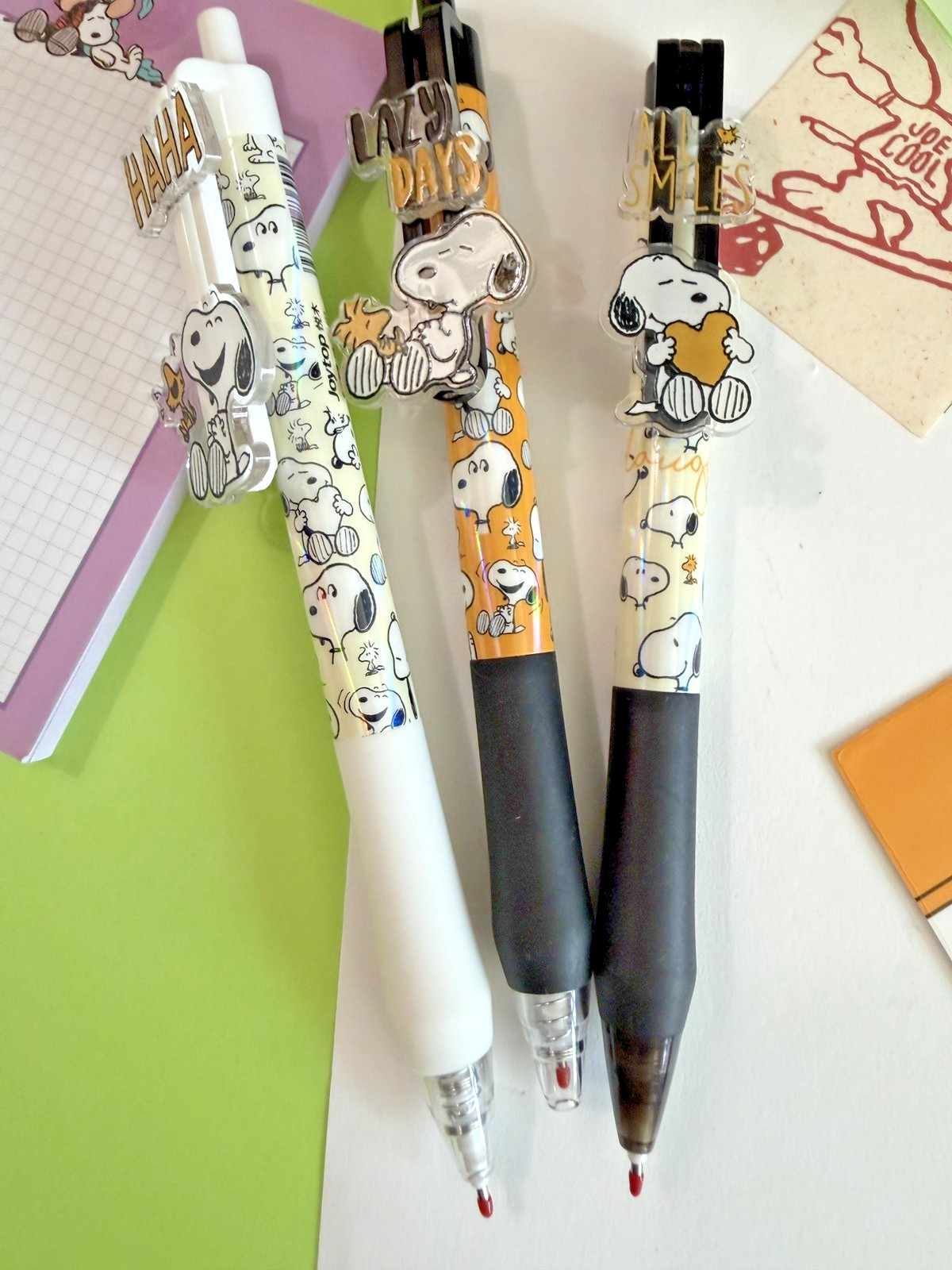 3 x Cute Snoopy Peanuts Pens 0.5mm Black Ink Soft Grip Gift New