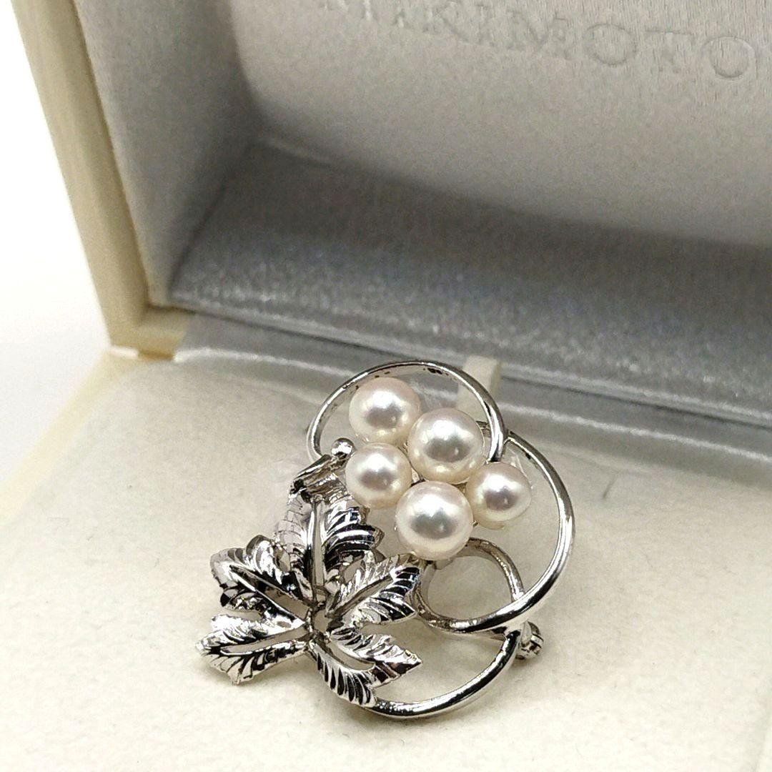 Mikimoto Pearl Brooch Grape Design 5 Beads SV925 Silver Excellent Condition