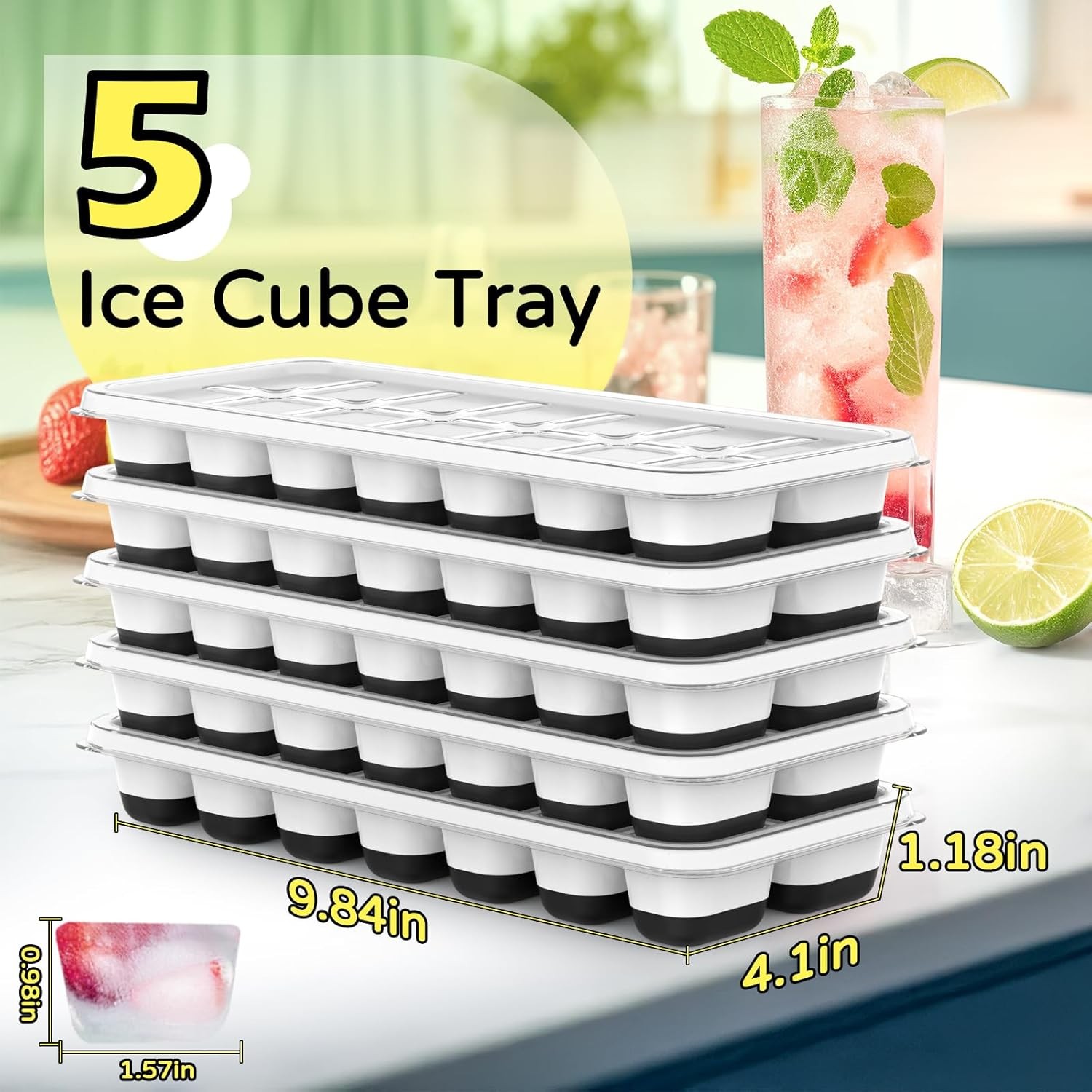 Ice Cube Tray 5 Pack, Stackable Silicone Ice Cube Trays with Lid– Easy Release