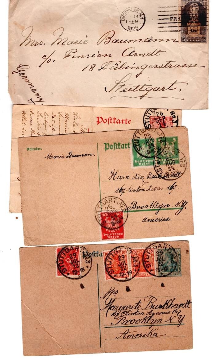1920 – 1929 ~ 53 Covers with enclosed Family Correspondence ~ Germany / USA