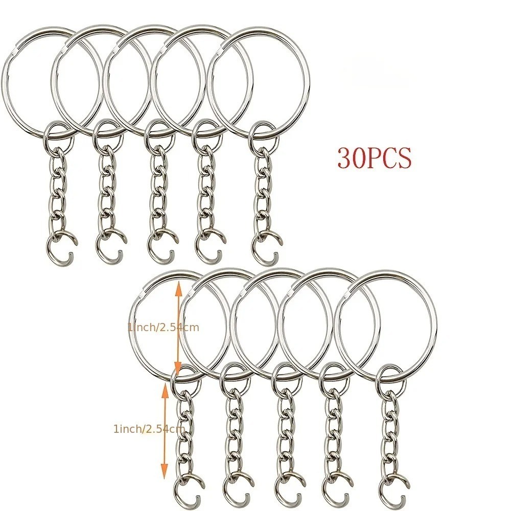 30pcs/50pcs Keychain Rings with Chains 1 Inch Metal Key Ring Parts