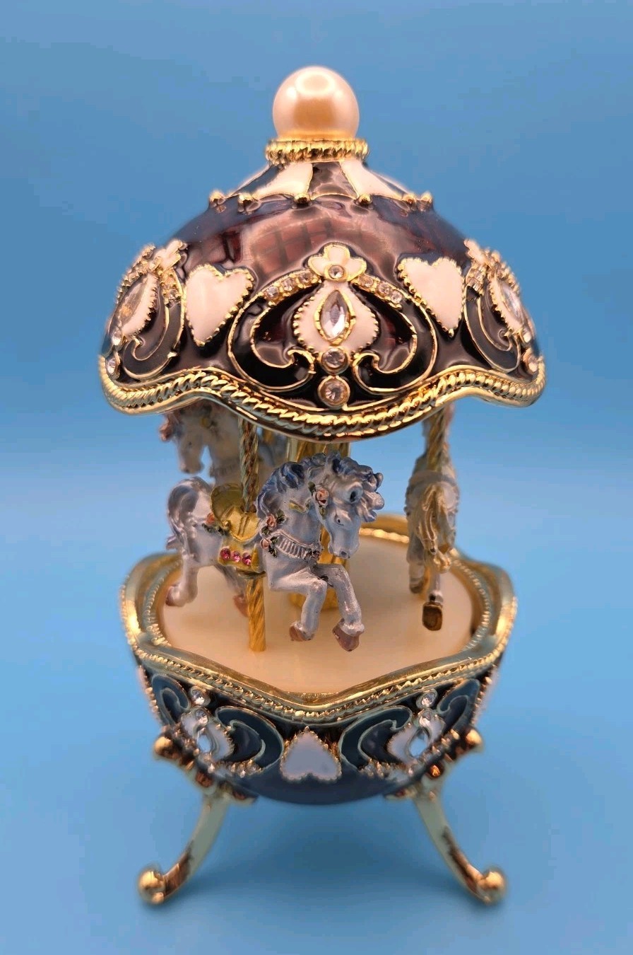 Keren Kopal Dark Brown Musical Carousel w/ Royal Horses E1130 Austrian Crystals