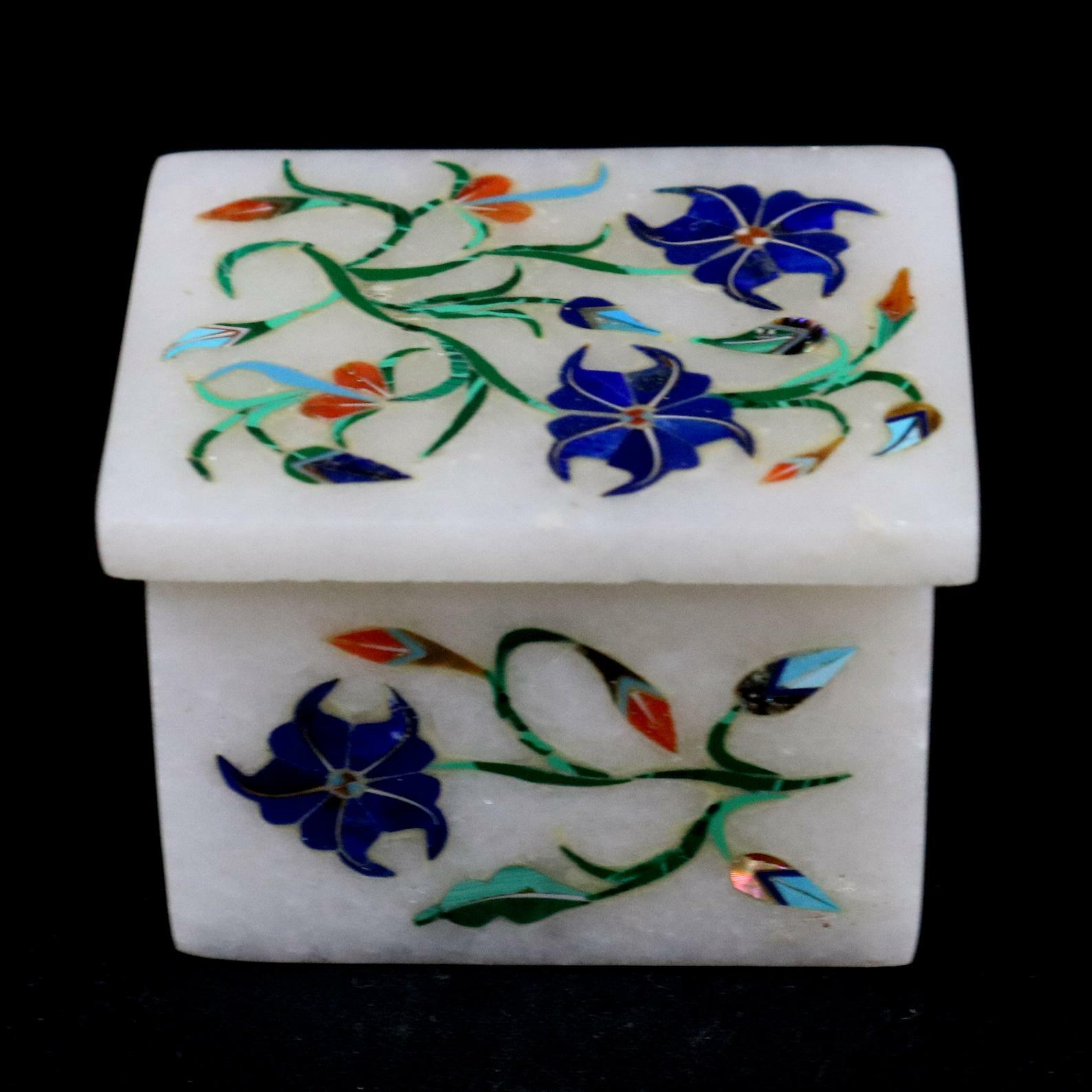 6”x4” white Marble Jewelry trinket Box Storage Semi Precious Stones Inlay h9