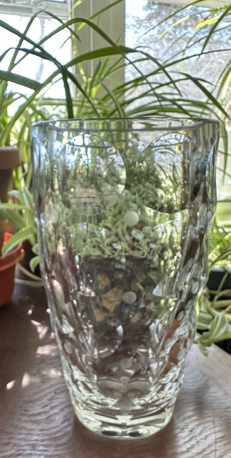 Peill Putzler Germany MCM Crystal VASE Great Optics Etched Dots Concave Circles