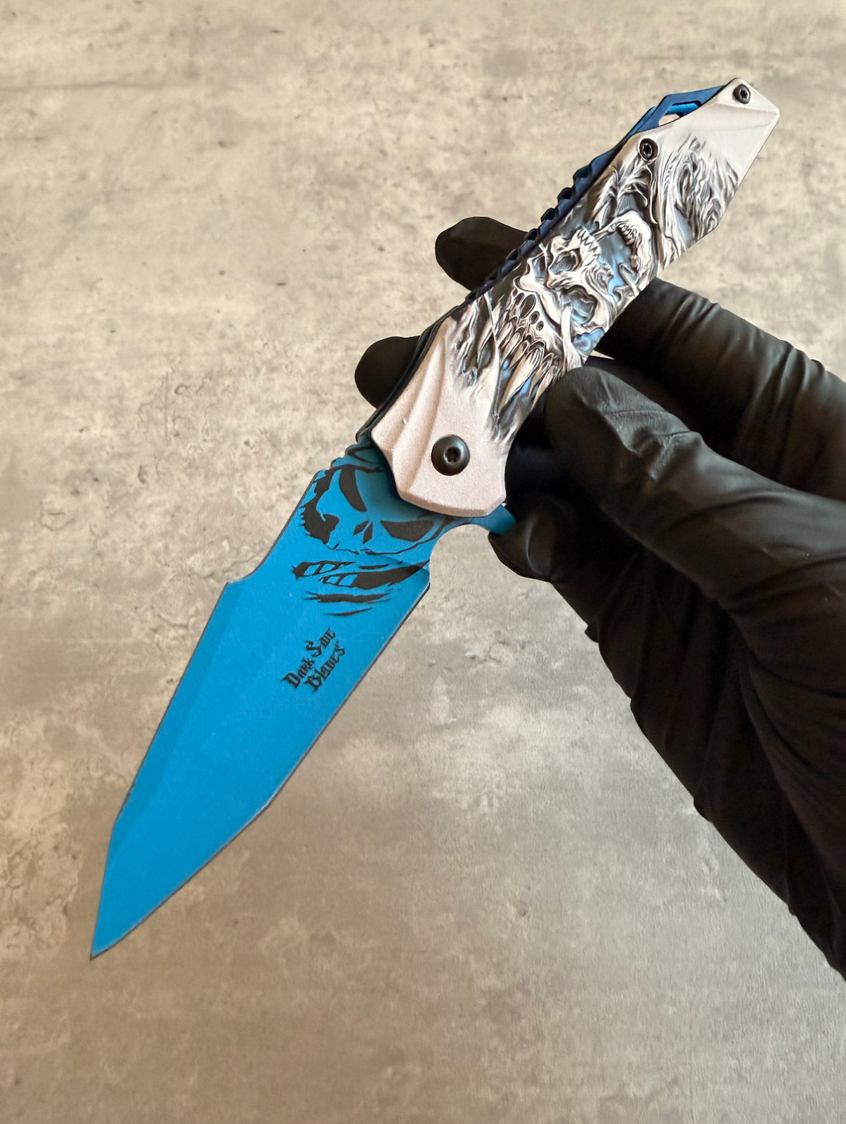 7.87″ Spring Assisted Folding Pocket Knife, Embossed Aluminum Handle