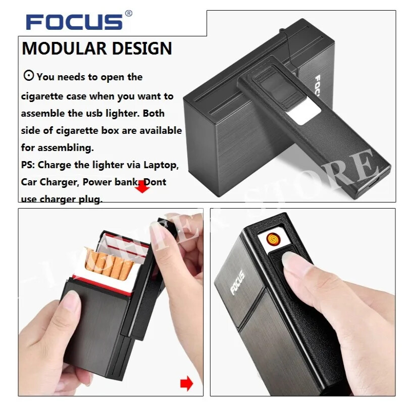 Cigarette Case USB Rechargeable Lighter Tobacco Box Holder for 84mm Cigarettes