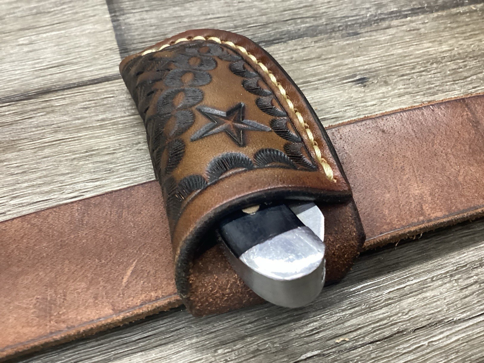 Leather Folding Knife Belt Loop Sheath Mini Trapper Size (Sheath Only)