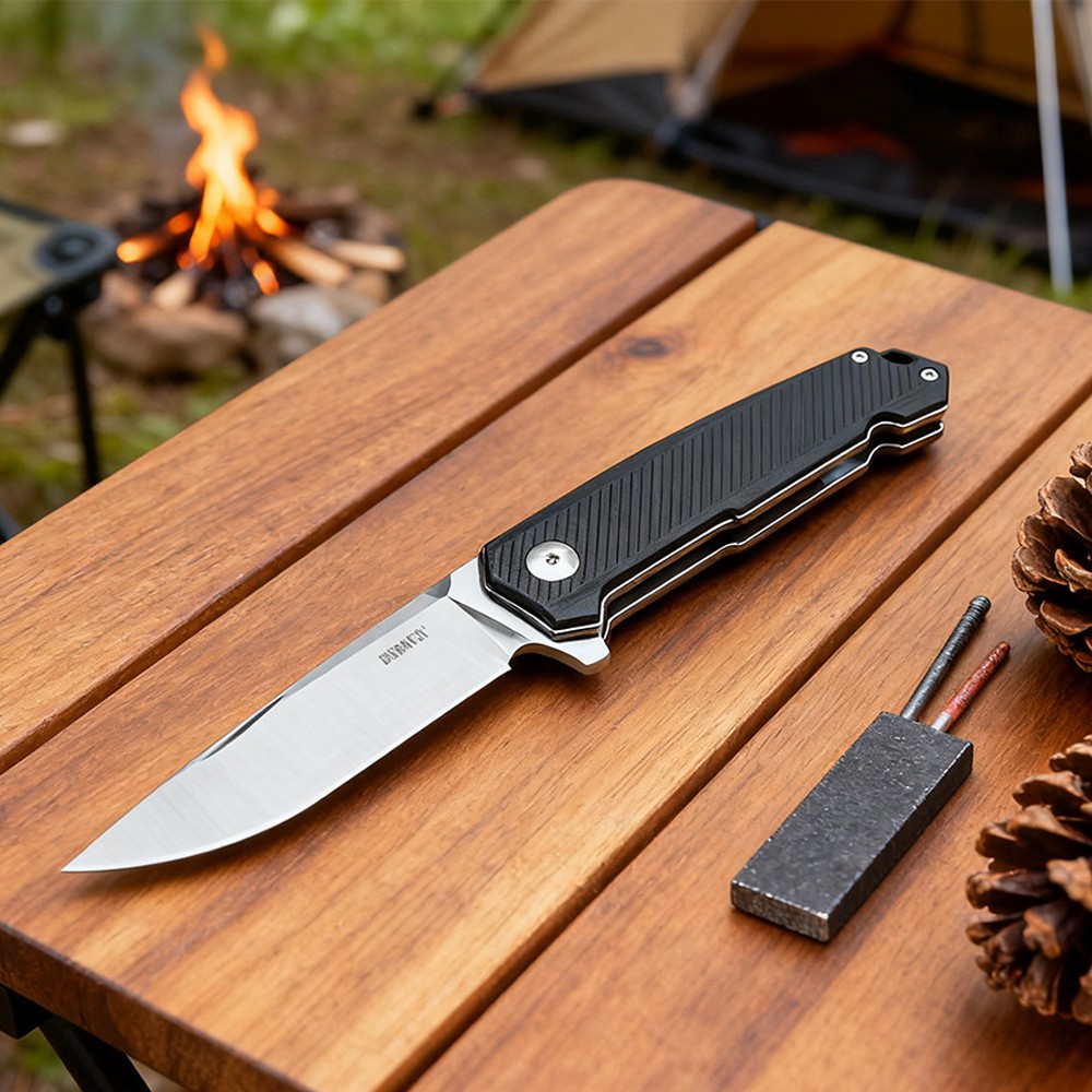 4.7″ Black Folding Pocket Knife D2 Blade G10 Handle Flipper Knives EDC Knife
