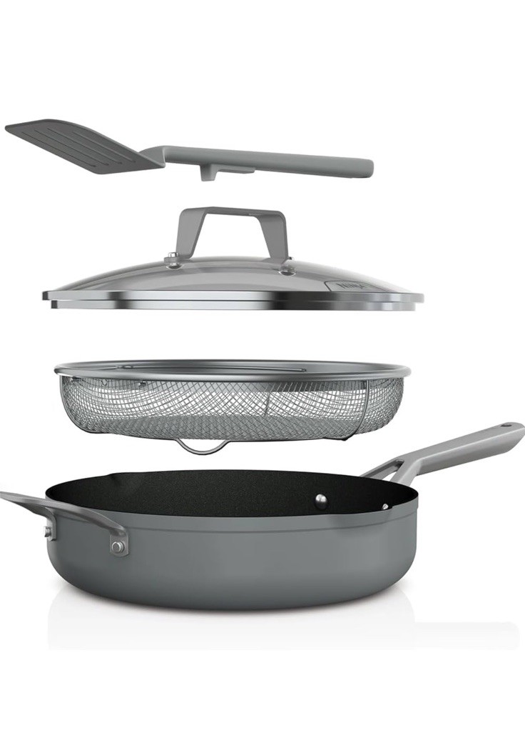 Ninja Foodi NeverStick 4 Quart Pan with Lid & Strainer, Oven Safe Same Day Ship