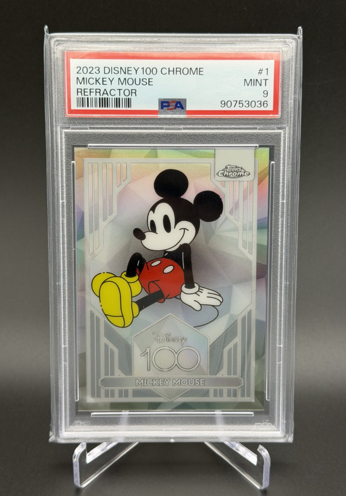 Mickey Mouse 💥🐭 PSA MINT 9 BASE SET REFRACTOR #1! 2023 Topps Chrome Disney 100