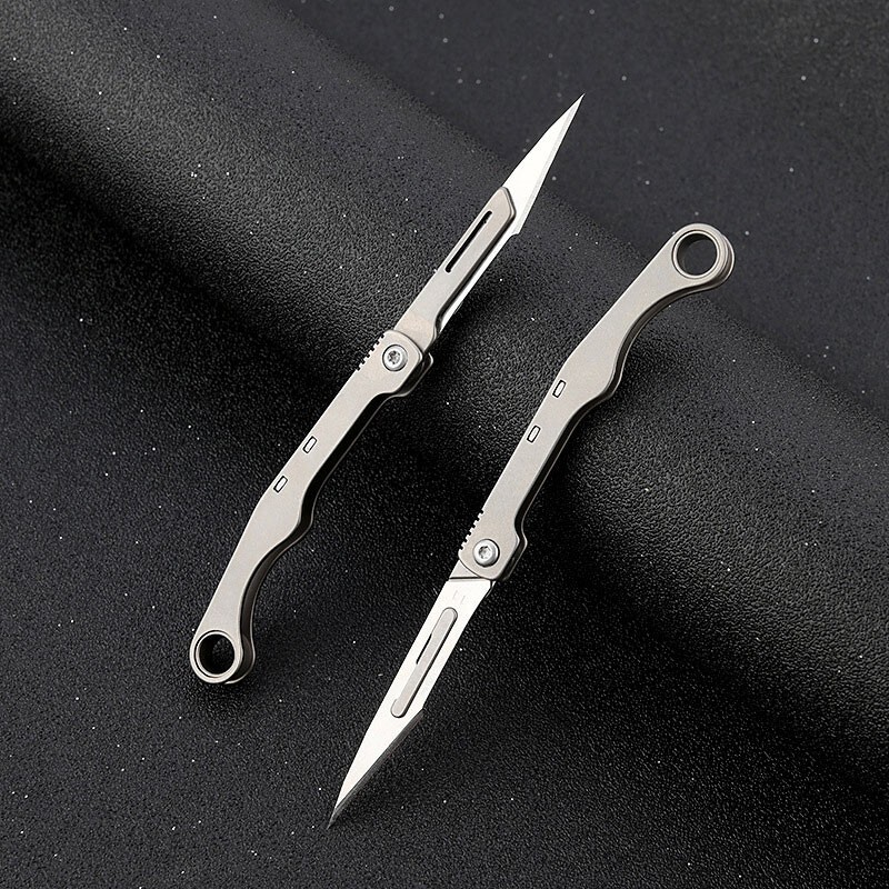 Mini Titanium Utility Folding Knife Scalpel Blade Pocket Keychain Outdoor EDC