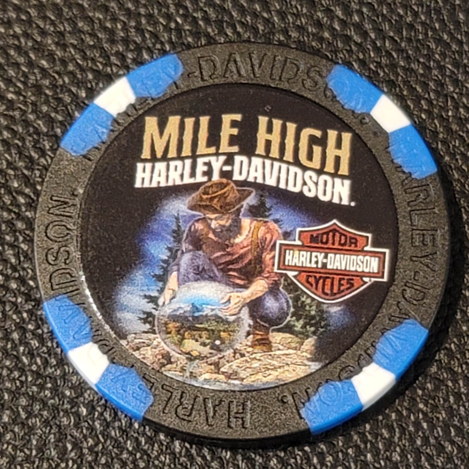 MILE HIGH HD ~ COLORADO (Blue/Black Wide Print) Harley Davidson Poker Chip