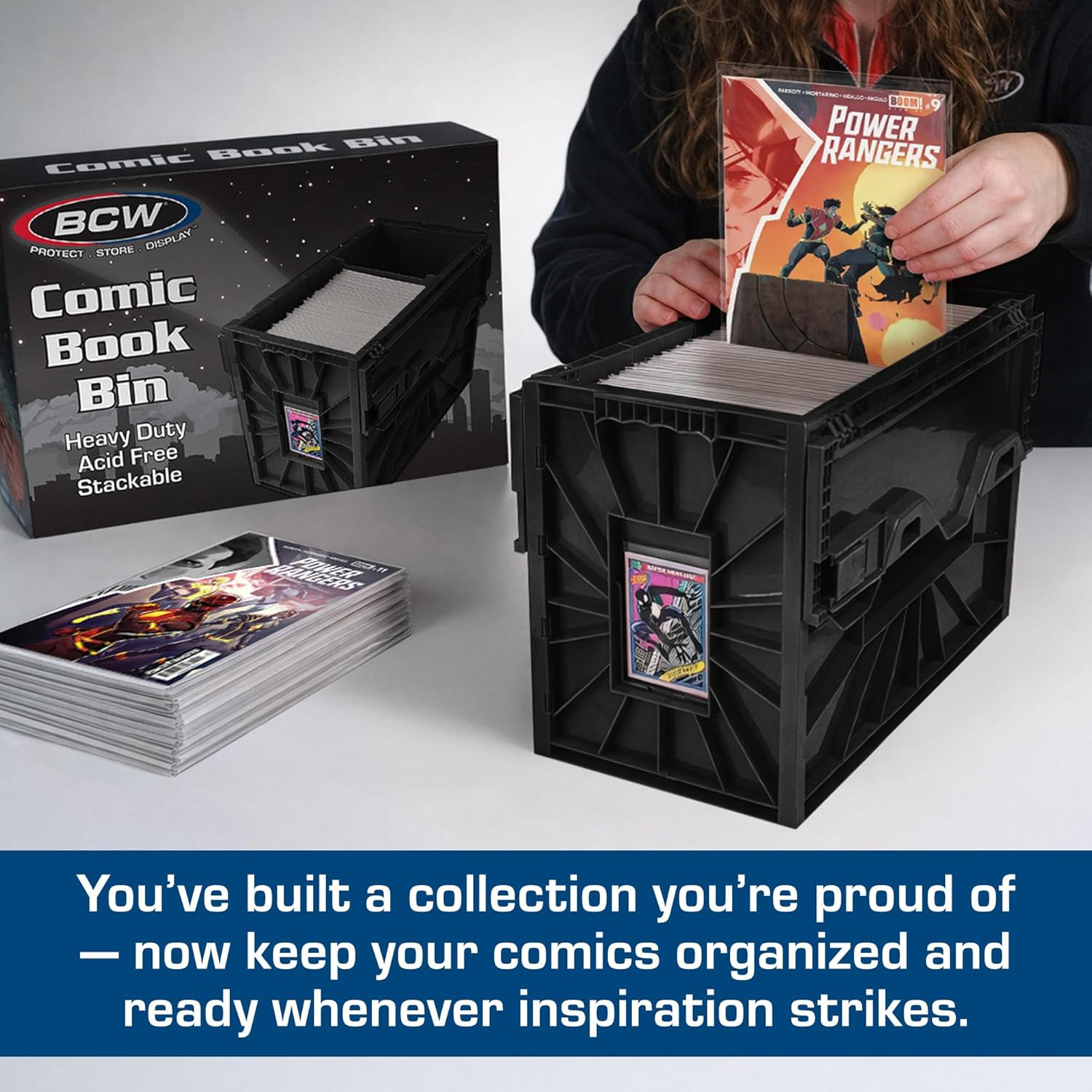 Comic Book Bin – 5 Pack, Holds 150 Comics, Stackable, Acid-Free, Black