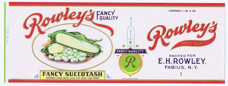 Rowley’s, fancy succotash, can label, Fabius N.Y 1lb 4oz