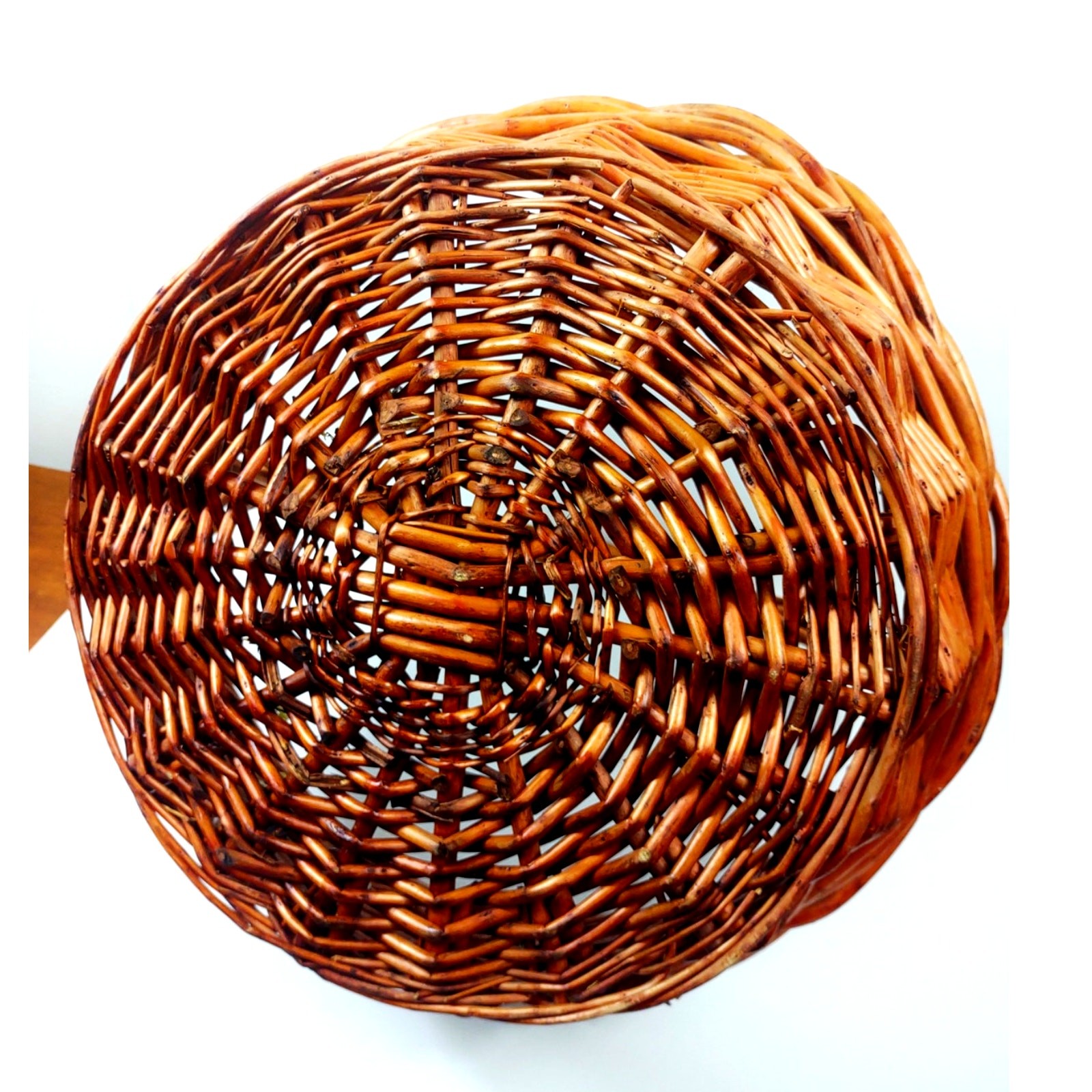 Large Rustic Woven Rattan Handled Basket Twisted Handle 19″ Heavy Duty Farmhouse