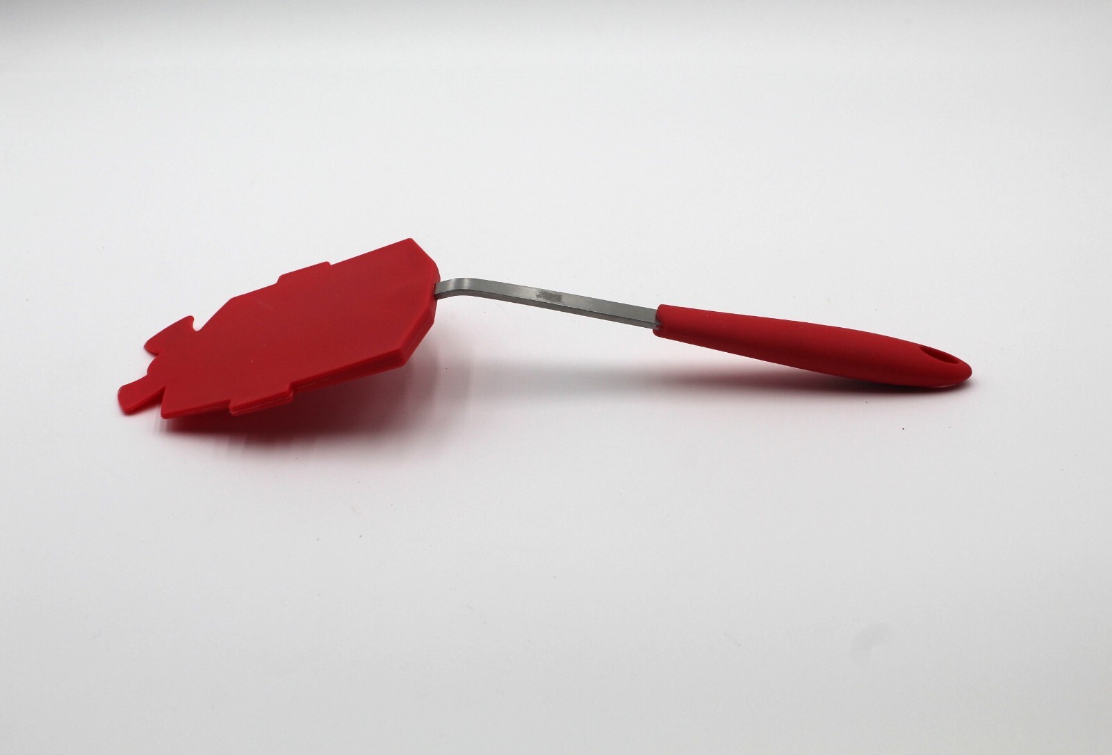 Red Unique Shaped Hard Plastic Spatula 12” With Metal and Red Silicone Handle