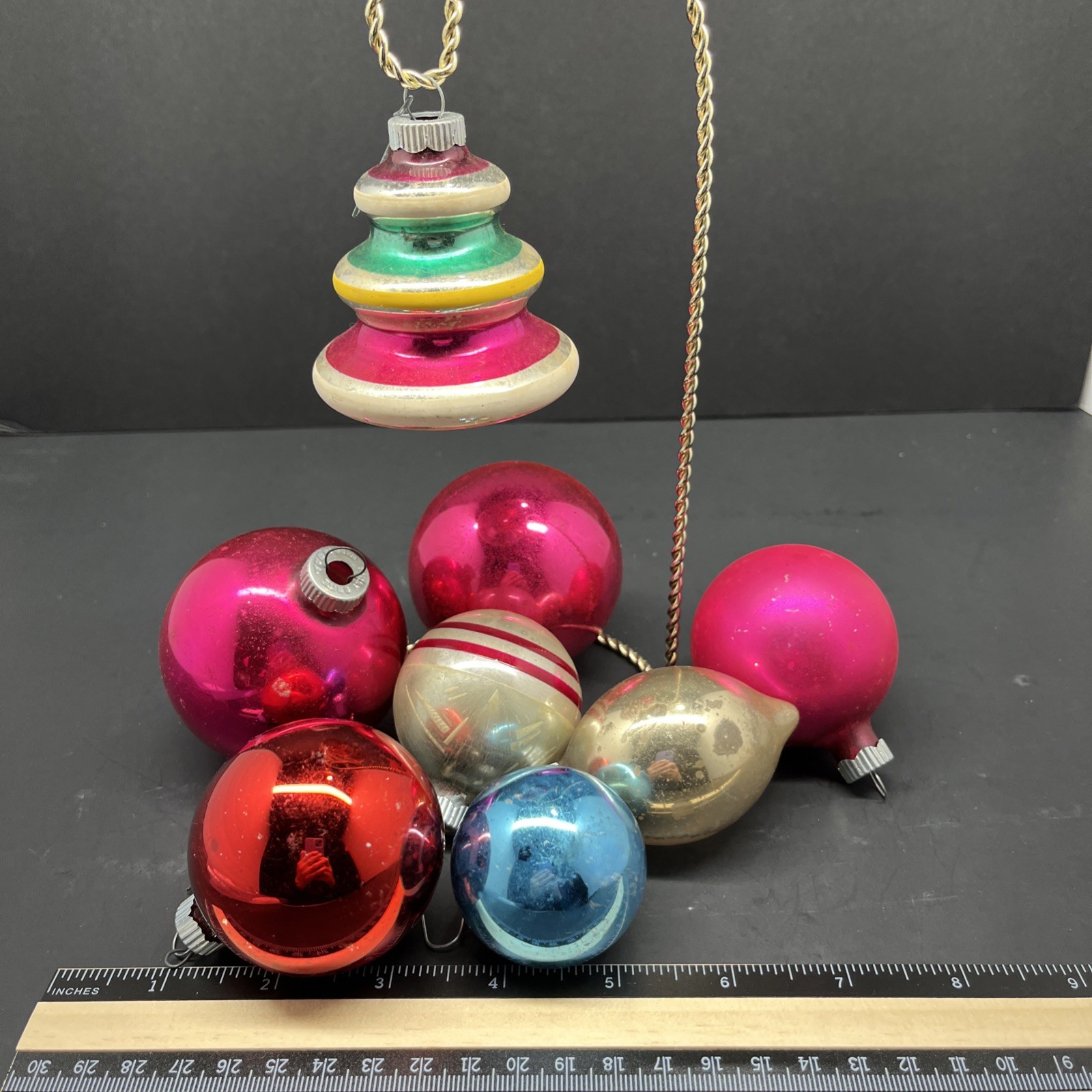 Vintage Shiny Brite Ornaments LOT of 8 Mercury Glass Stripes variety