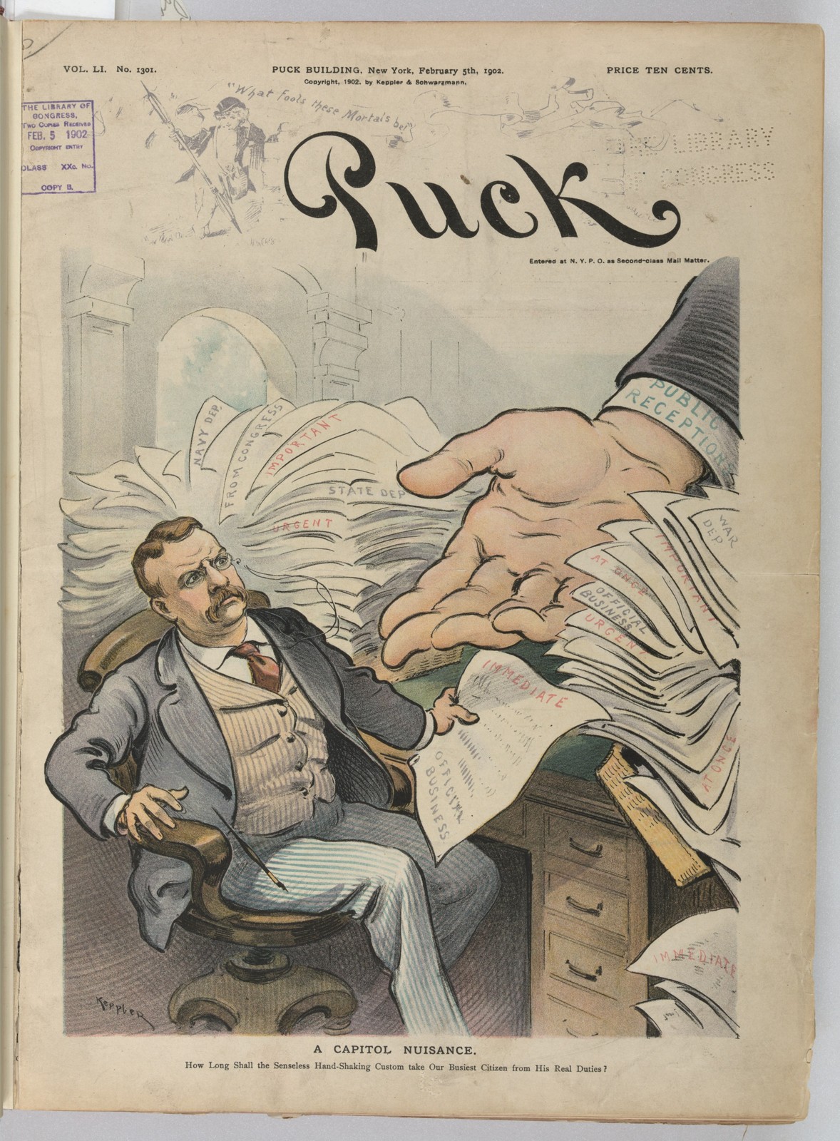 Theodore Roosevelt Vintage 1902 Capitol Nuisance Political Cartoon Reprint Wall