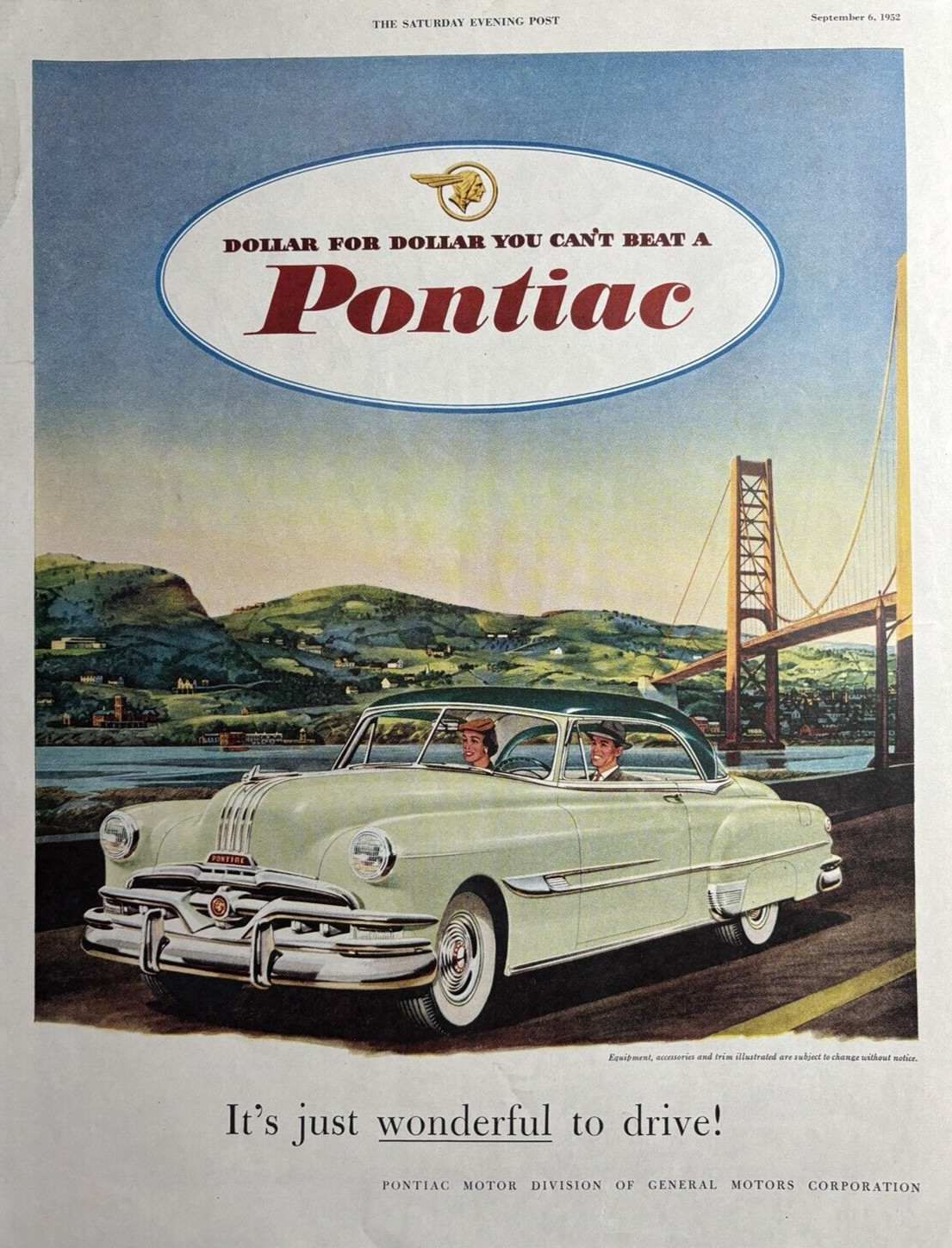 1952 Pontiac Automobile General Motors Corp Wonderful Drive Vintage Print Ad