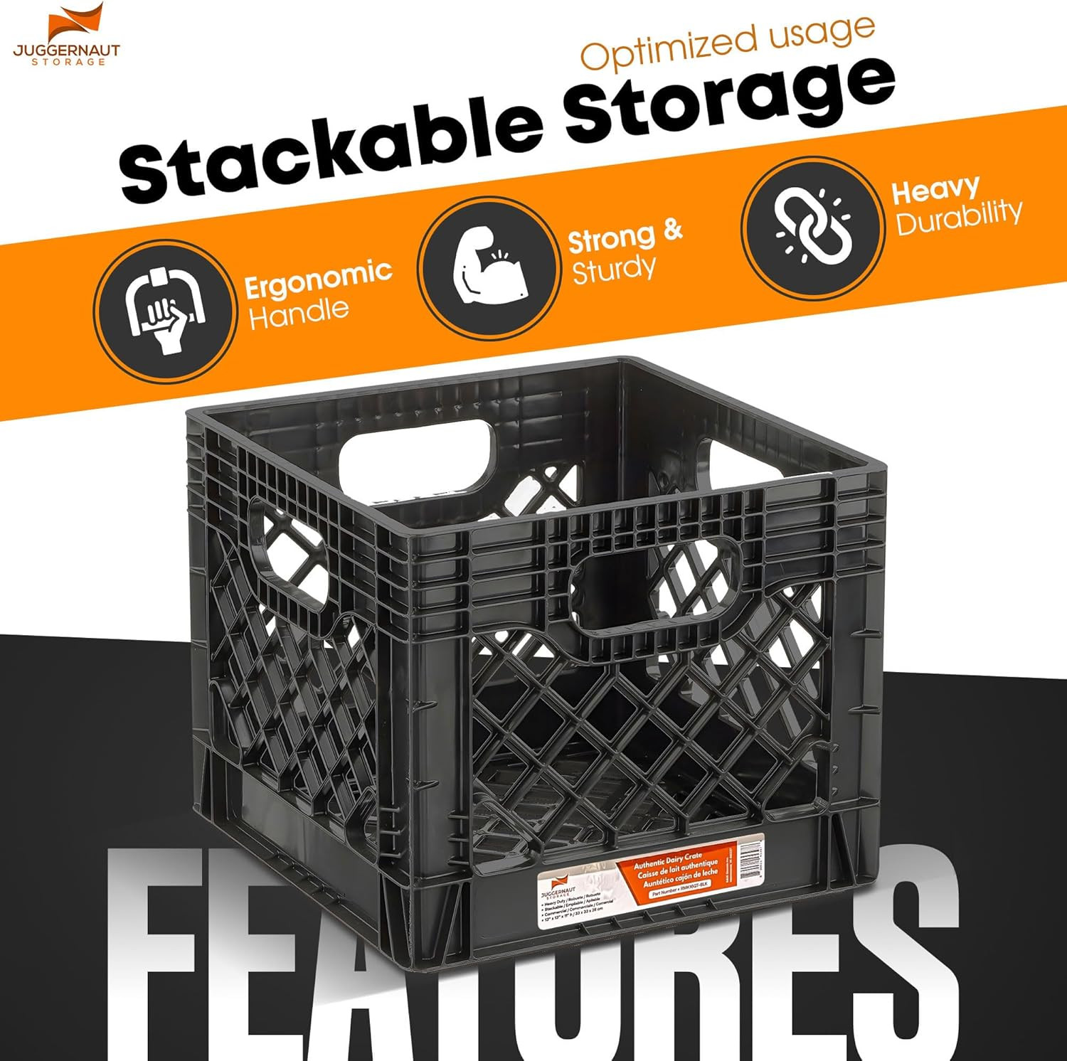 Juggernaut Storage 2-Pack Stackable Heavy Duty Milk Crates with Handles, 16 Qt,