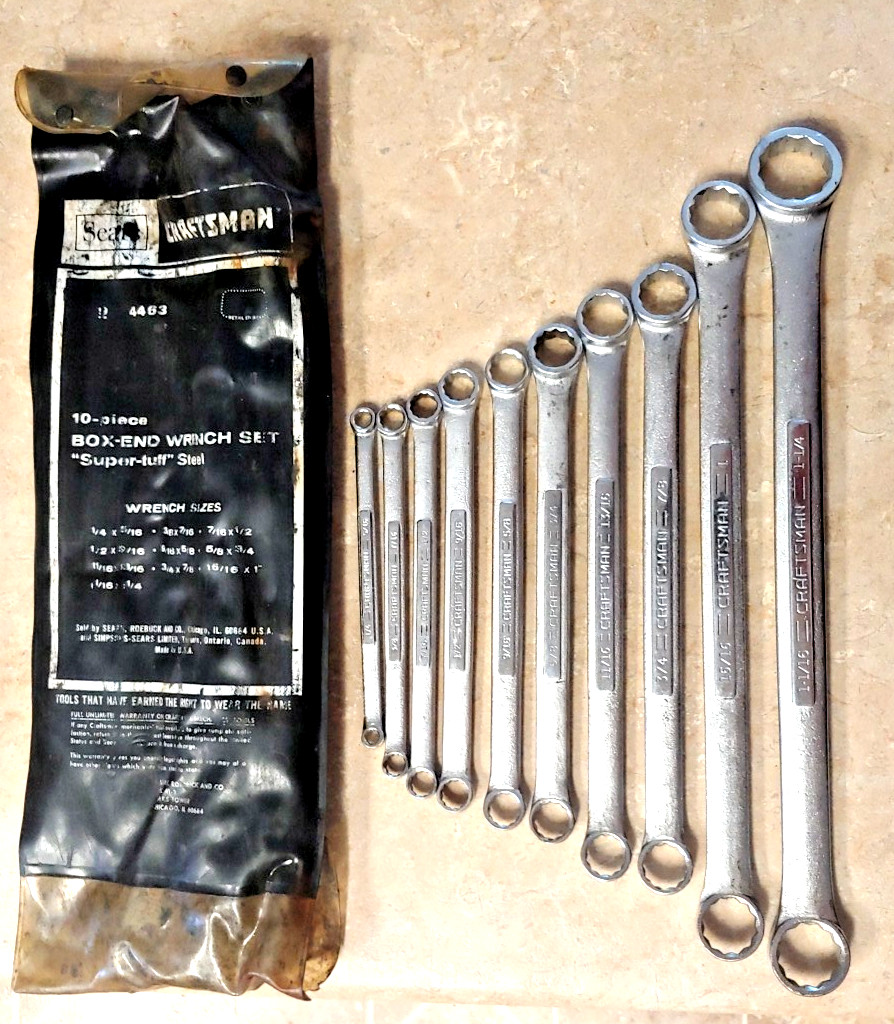 Craftsman ¼” to 1¼” Double Box-end wrenches -V-VV- w/org. case 10 Pcs. 94483 USA