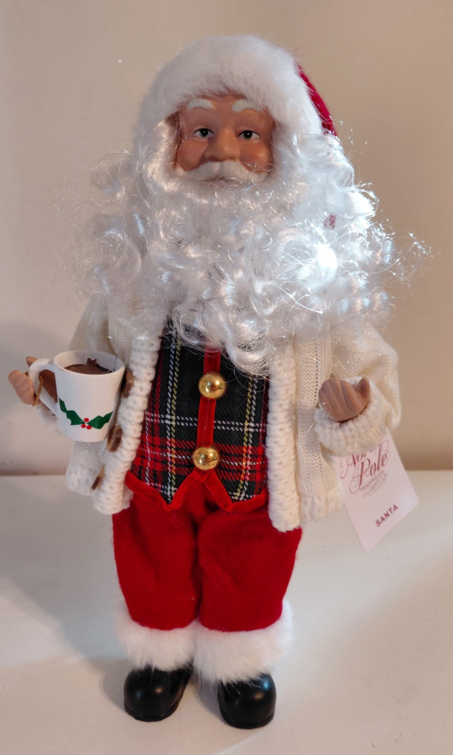 North Pole Trading Co. Santa Claus Figurine Cardigan with Cocoa 12” Tall 2023