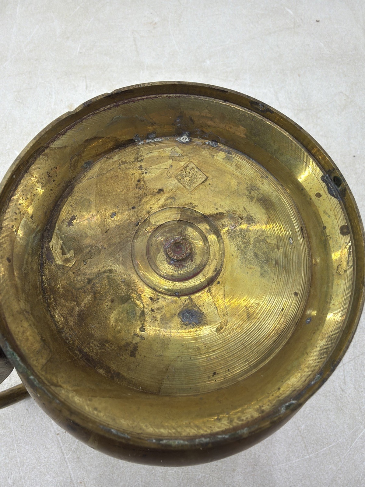 Vintage Solid Brass Water Pitcher Brass Jug With Handle MCM Tarnish Patina