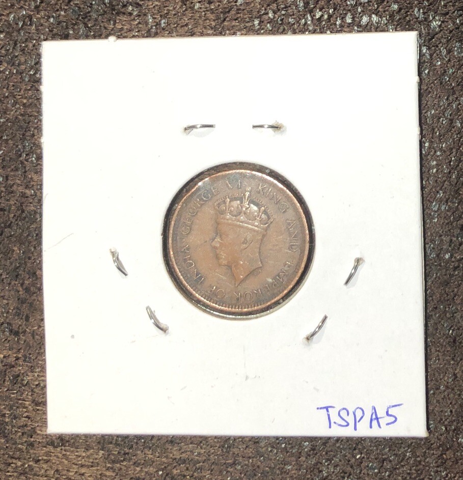 1937 Ceylon/Sri Lanka 1/2 (Half)Cent Copper Coin-18.2MM-George VI-KM#110