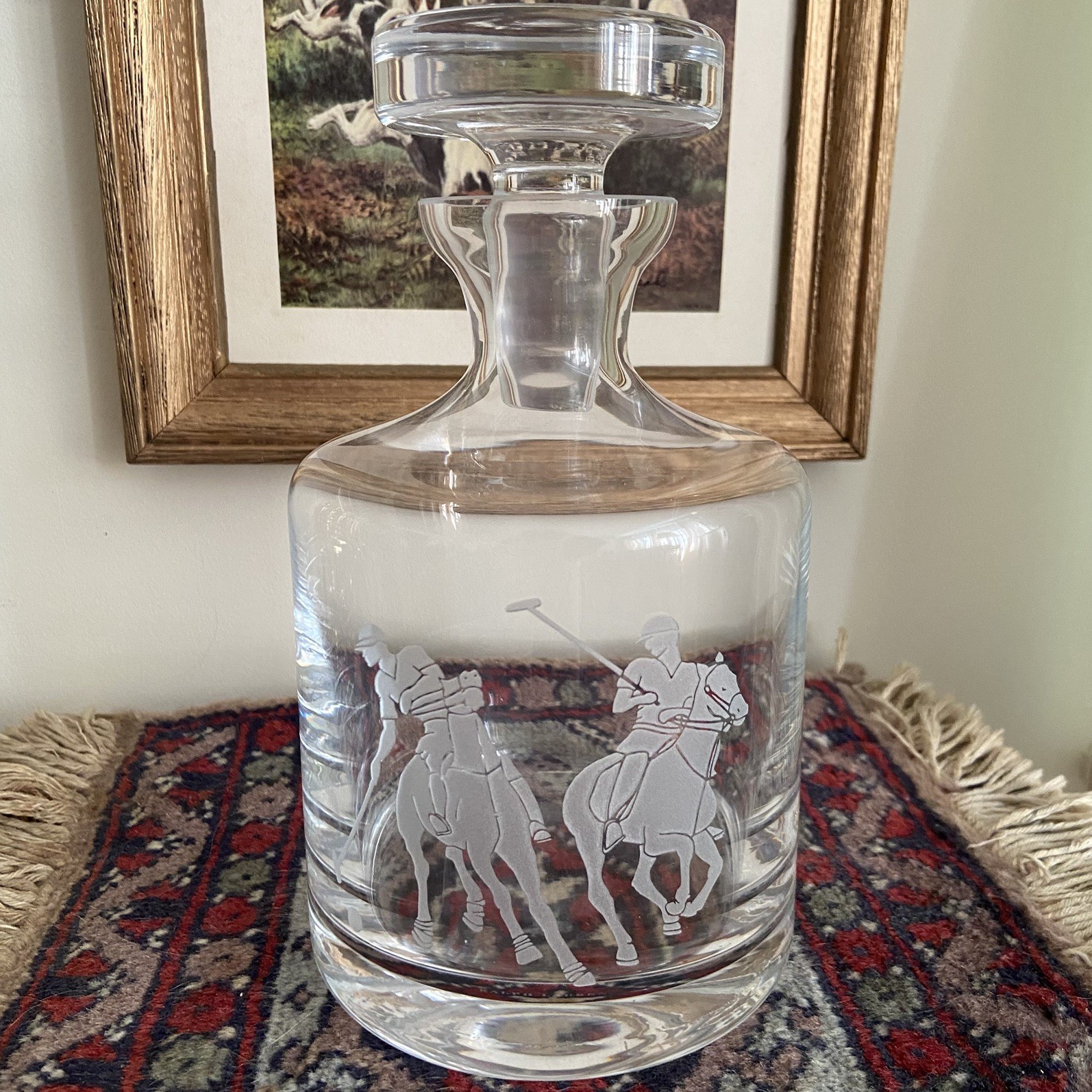 RALPH LAUREN Crystal Glass Garrett Decanter 2 Polo Players Exc Cond
