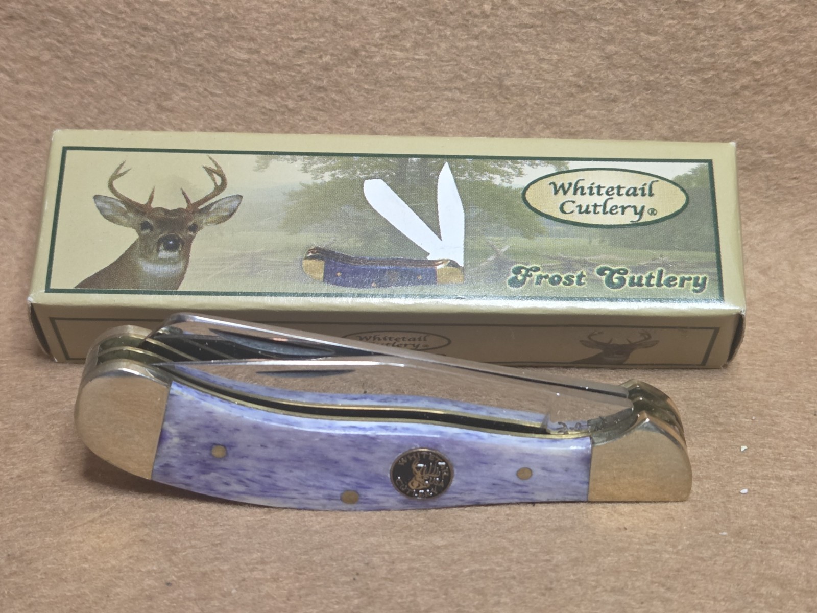 Frost Whitetail Cutlery 3 3/8” Trapper Pocket Knife Purple WT-096 PSB