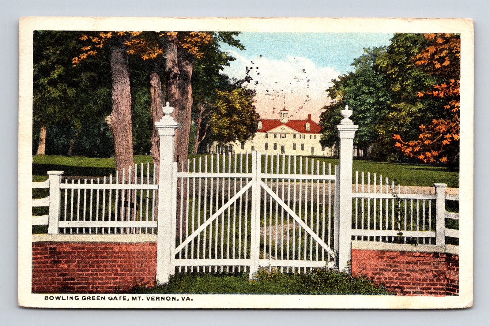 WB Postcard Mount Vernon VA Virginia Bowling Green Gate