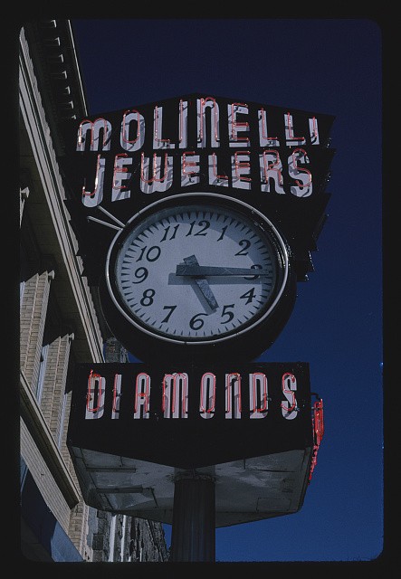 Molinelli Jewelers street clock by day, Main Street, Pocatello, Idaho