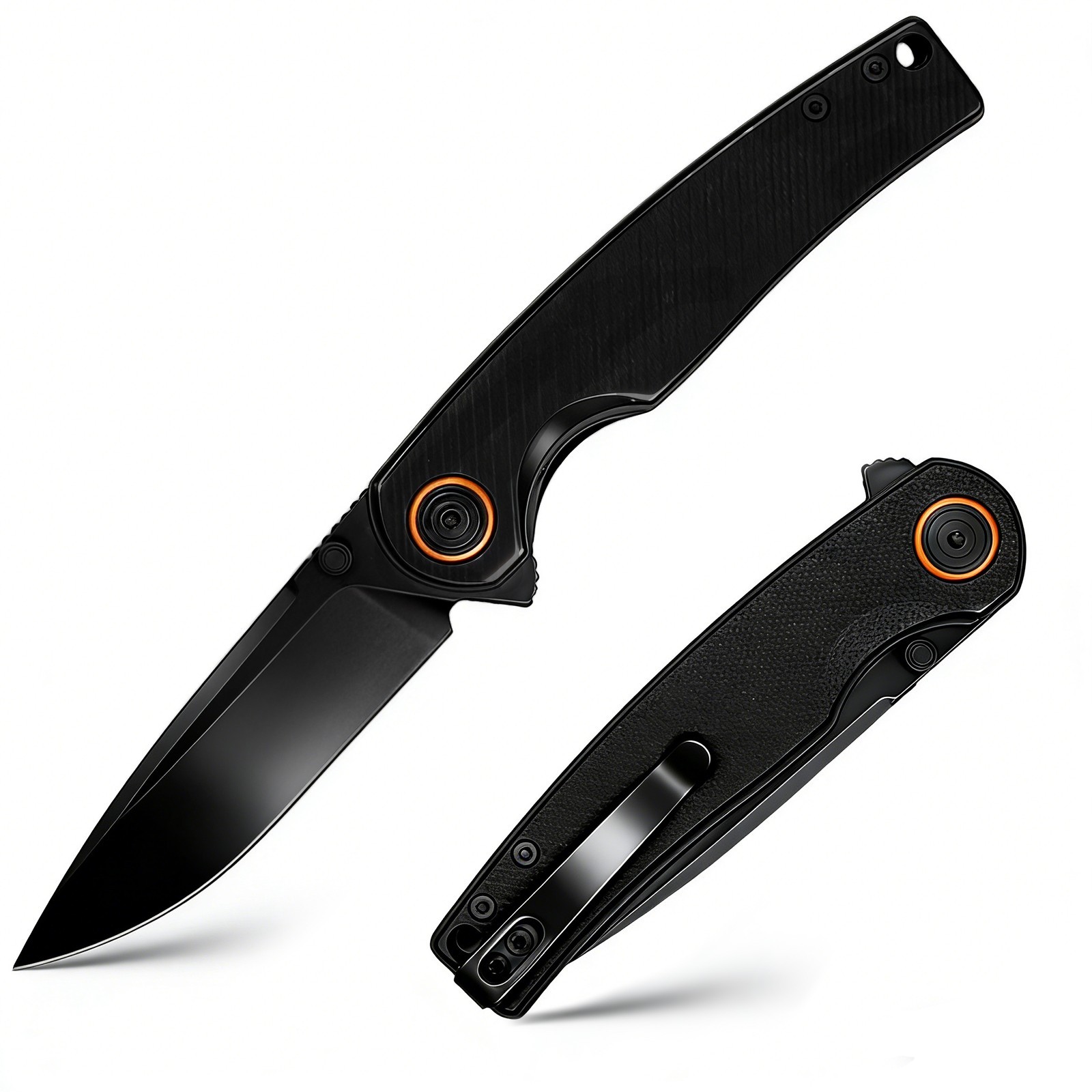 EDC Folding Knife 4.29 inch Titanium Coated Steel Blade Flipper w/ Pocket Clip