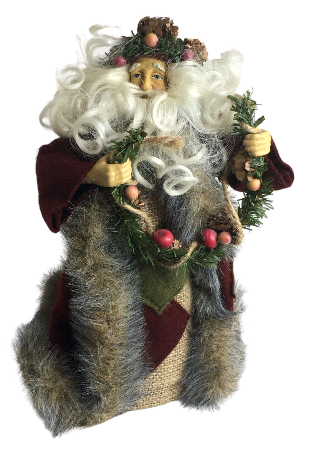 Kurt S. Adler Folk Art Woodsy Santa Tree Topper Santa Holding Garland 12″