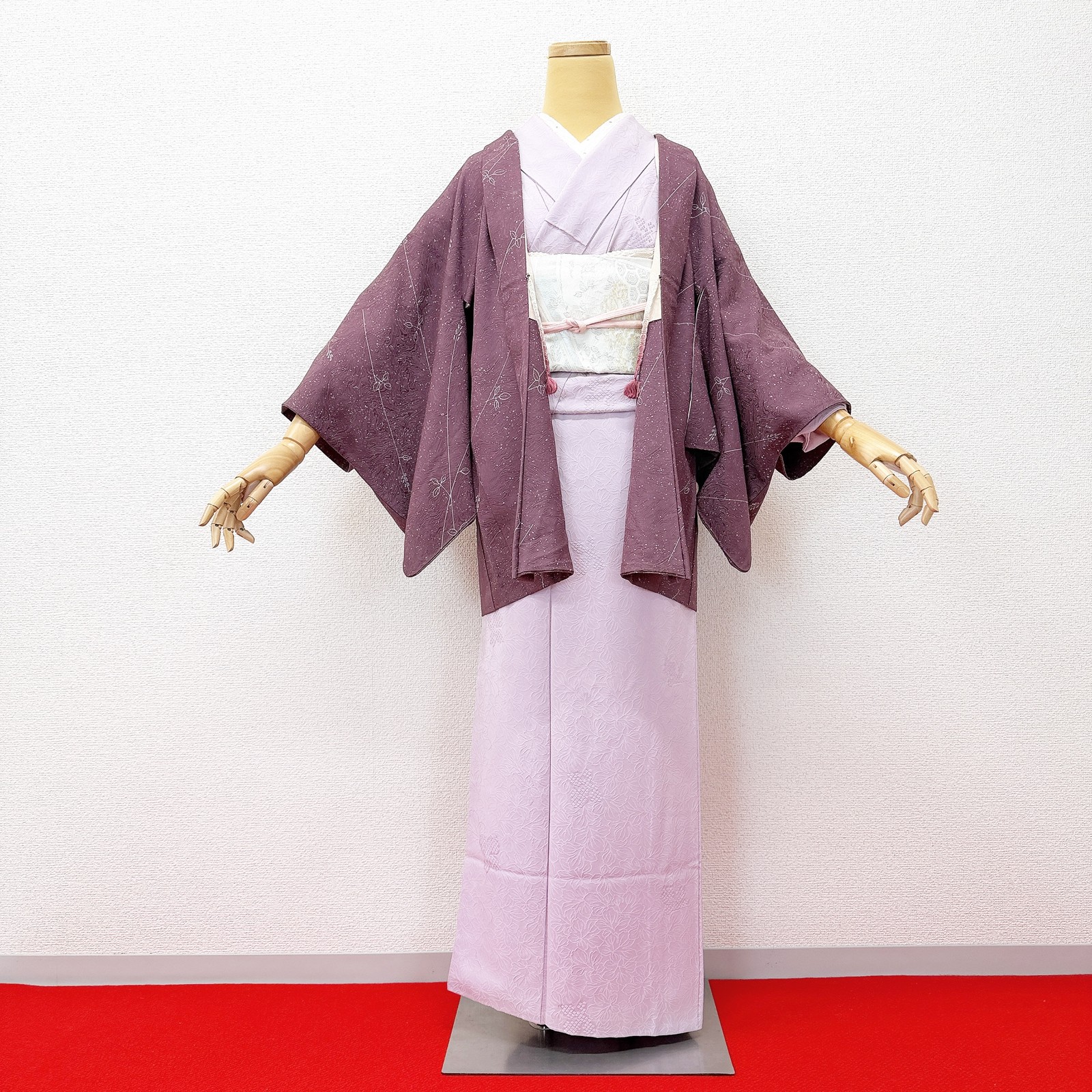 Japanese Haori Kimono Silk Purple Abstract Plant Pattern Casual Modern Vintage