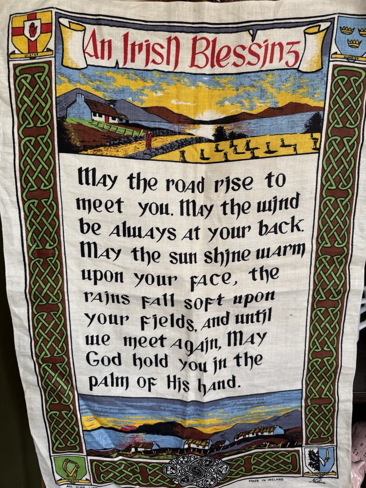 Vintage Made In Ireland Irish Blessing Tea Towel 30”x21”