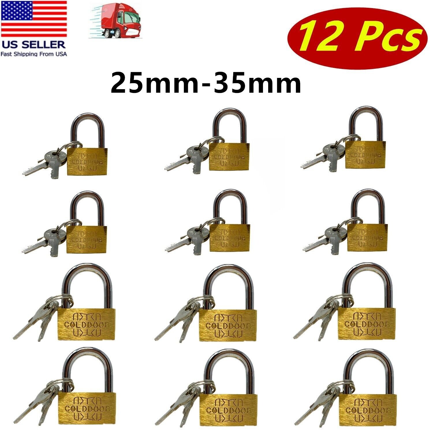 12 Pcs Small Metal Padlock 25mm-35mm Mini Brass Lock With Different Keys